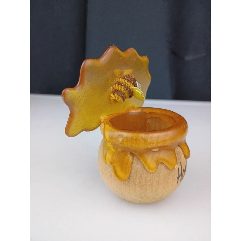 Vintage Wood  Honey Miel Honey Pot Pencil/Stick/Sewing Needles  Holder 🐝 Bee